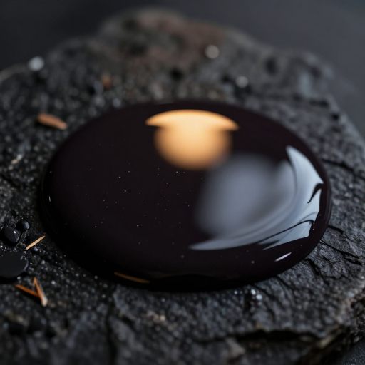 A bowl of dark, viscous acai in deep shadow.