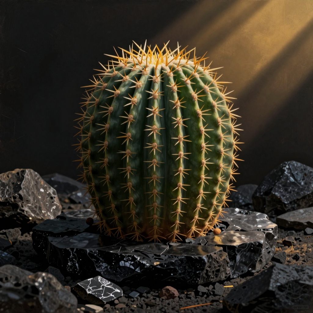 A solitary, geometric cactus symbolizing boundaries and endurance.