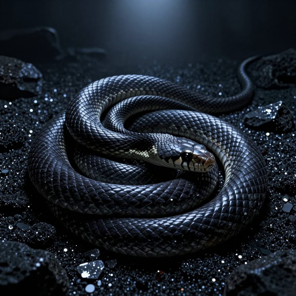 A highly stylized, solitary rendering of a specialized venomous snake, symbolizing a unique and isolated emotional confrontation.