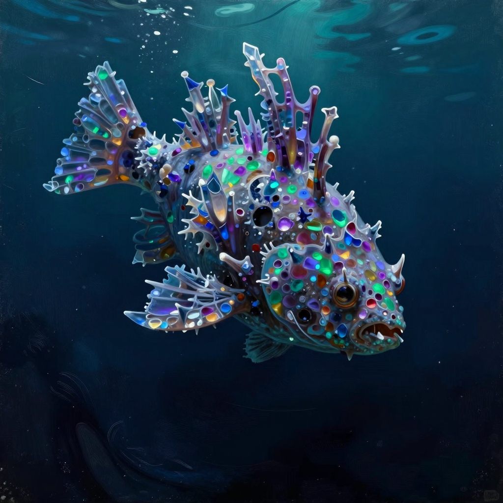 A highly detailed, surreal depiction of a fragile life form encased in intricate, thorny crystalline structures, symbolizing defensive growth.