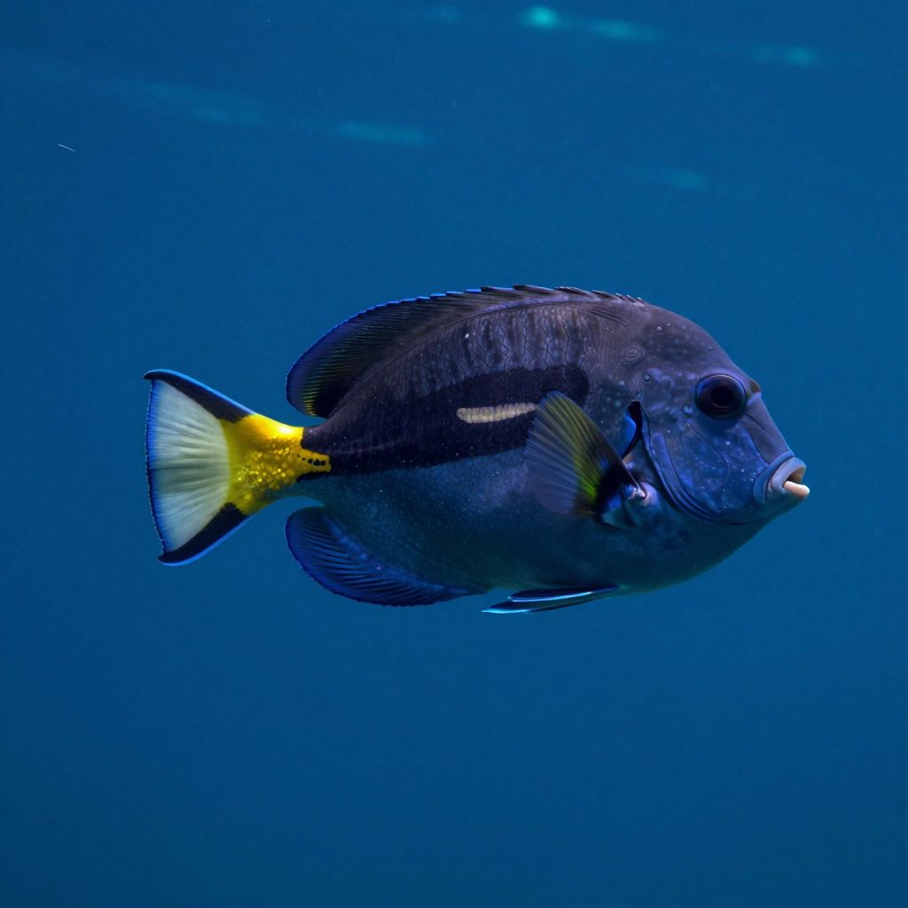 A surgeonfish in deep, contemplative water, symbolizing meticulous self-maintenance.