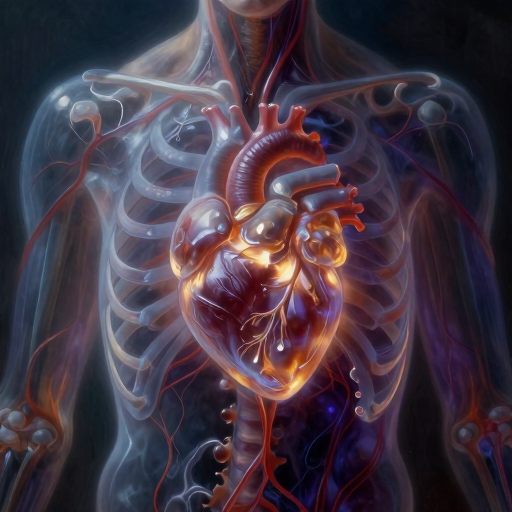 A glowing, translucent depiction of the human torso, revealing a fragile, pulsating core of amber light where the heart should be, symbolizing an emotional nexus demanding attention.