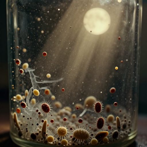 Microscopic entities clinging to a surface, symbolizing overlooked stressors.
