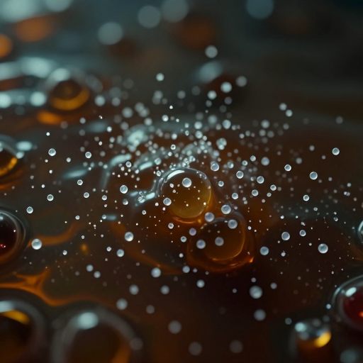 Macro shot of microscopic entities multiplying in a viscous medium.