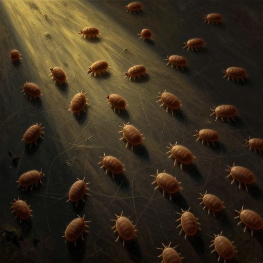 Macro view of tiny forms gathering on a vulnerable surface.