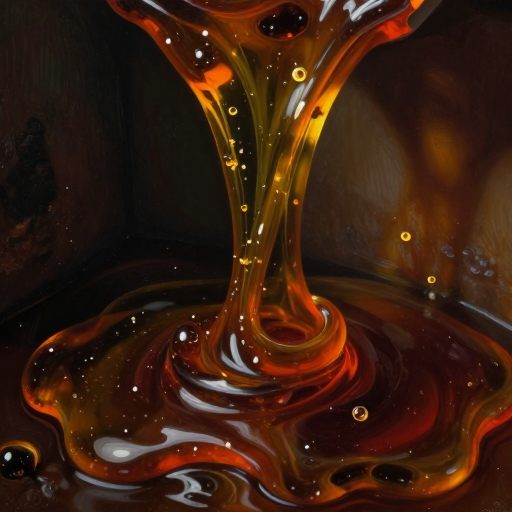Viscous amber resin pooling slowly in darkness.