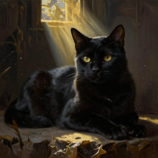 A sleek black cat embodies intuition in a liminal space.