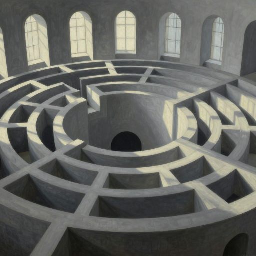 A vast, echoing architectural labyrinth suggesting a predictable life cycle.