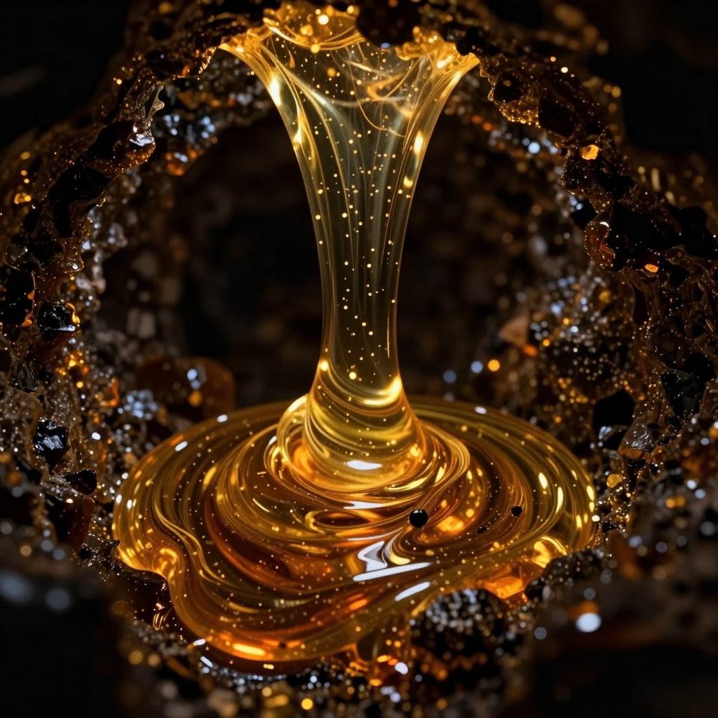 Thick amber resin pooling, symbolizing emotional viscosity.