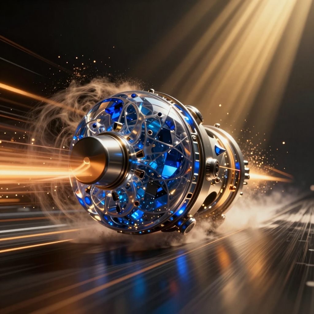 A crystalline object accelerating through a temporal shift.