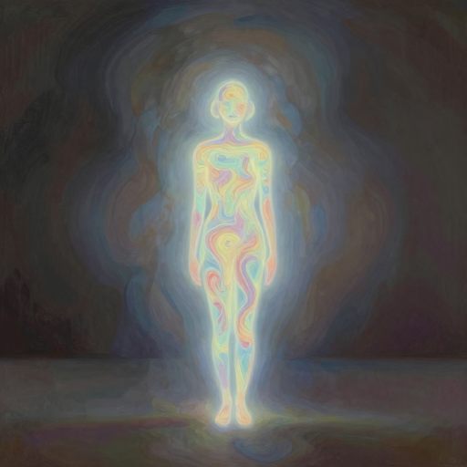 A solitary figure whose presence is visualized as a unique, vibrant resonance.