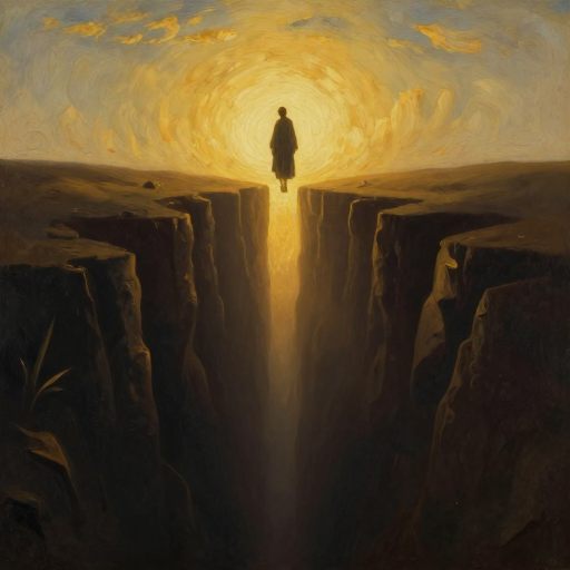 A figure achieving internal acceptance at a luminous threshold.
