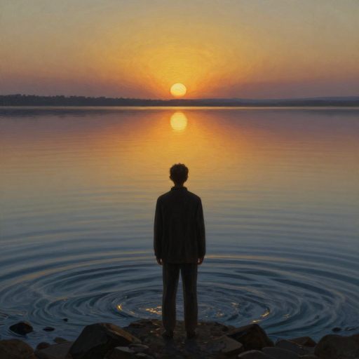 A solitary figure finding peace at a threshold.