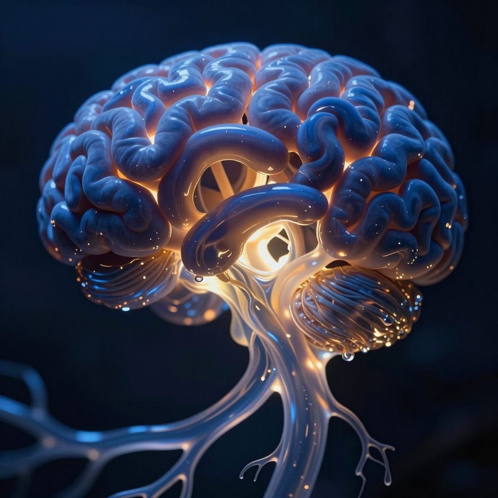 A delicate, luminous tributary flowing into a larger cerebral network, symbolizing unconscious mental drainage.