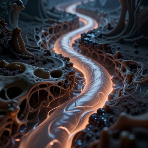 A winding, luminous passage suggesting vital subconscious flow.