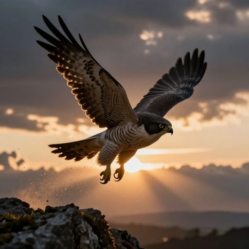 A focused raptor poised against a vast, dramatic sky.