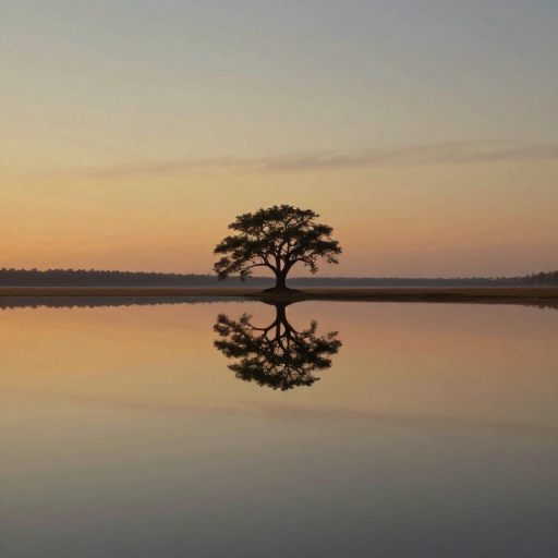 A solitary figure finds perfect peace in a vast, harmonious landscape.