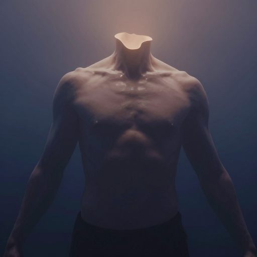 A headless torso adrift in a void, symbolizing loss of conscious direction.