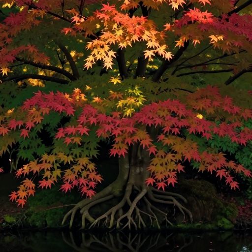A solitary Japanese maple tree in soft, transitional light.
