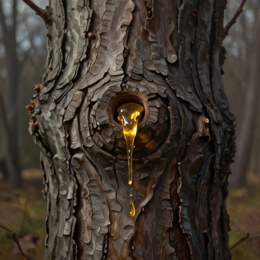 Glowing sap flowing from a Sugar Maple trunk.