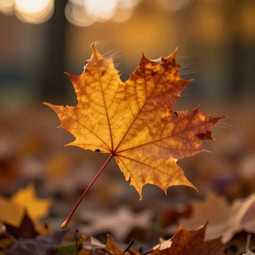 A single, dramatically accelerated leaf in mid-flight.