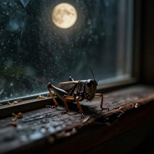 A solitary cricket on a vintage surface, symbolizing persistent anxiety.