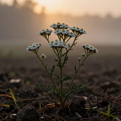 A solitary cluster of Achillea ptarmica symbolizing enduring routine.