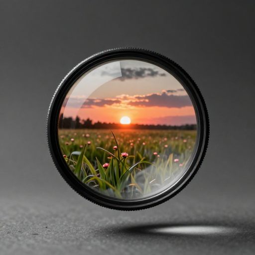 A grayscale lens focusing on a vibrant, blurred scene.