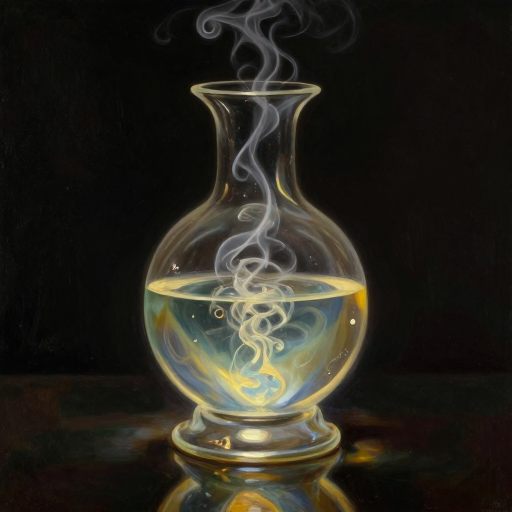 A glass vessel undergoing a purifying, volatile trial.
