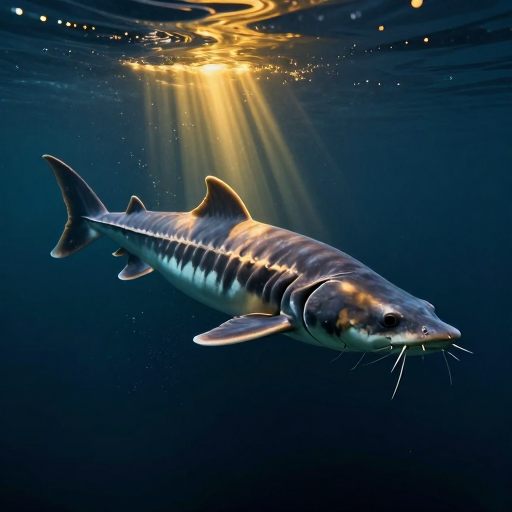 Ancient sturgeon navigating profound deep waters.