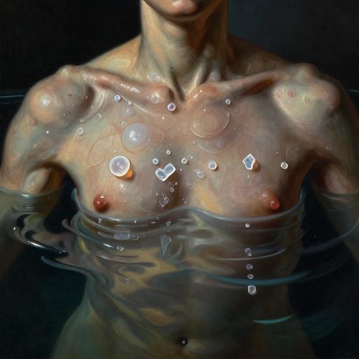Submerged figure with pressure manifesting on the skin.