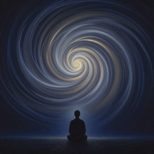 Internal mental pressure visualized as resonant, colored vibrations within a quiet chamber.