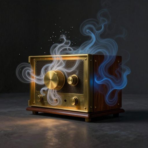 A conceptual, ornate acoustic receiver filters sound waves in a deep, ethereal void.