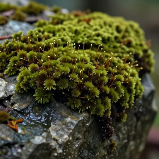 Acrocarpous moss colonizing weathered stone, symbolizing quiet, enduring growth.