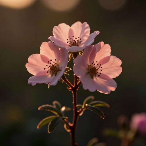 A macro shot of a fragile, blush-toned plant specimen bathed in golden hour light, symbolizing vulnerable emotional growth.
