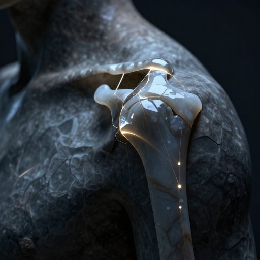 A luminous, strained shoulder joint symbolizing structural limits under pressure.