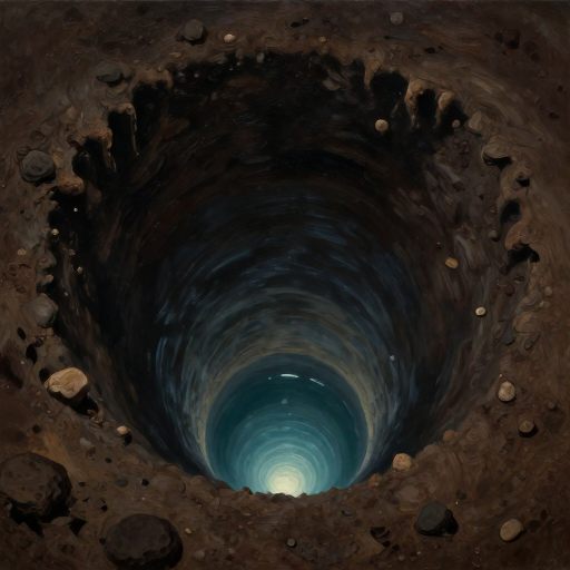 A deep, luminous borehole plunges into the unconscious depths.