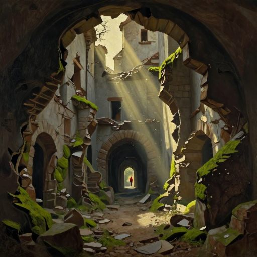 A dramatic, enclosed view into an ancient fortified village, symbolizing the depths of the foundational self.