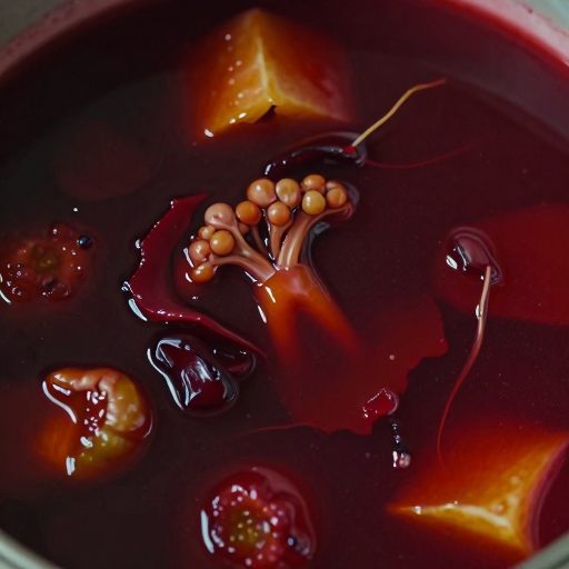 Symbolic depths of crimson liquid representing emotional integration.