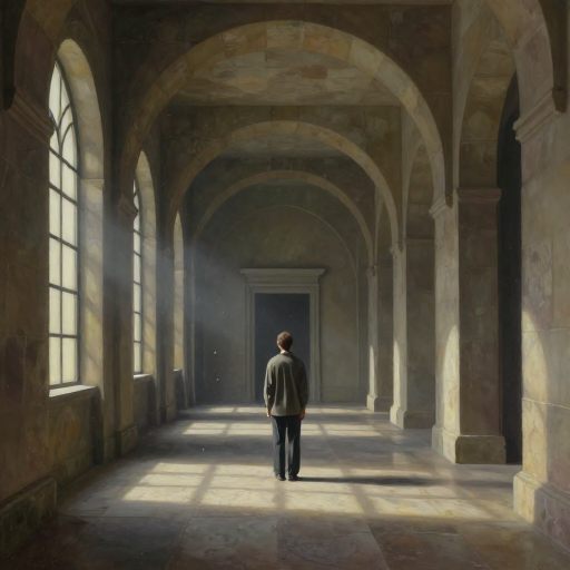 Symbolic corridor representing self-imposed reckoning.
