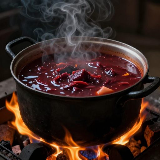 A deep, rich pot of simmering soup, reflecting complex emotional depth.