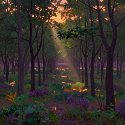 A managed, transitional woodlot at dusk.