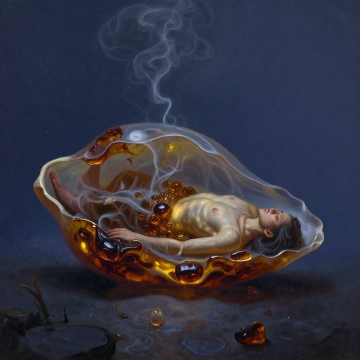 A solitary figure encased in crystalline amber, symbolizing the body as a vessel of integrated self under pressure.