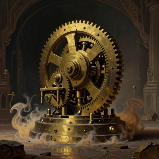 A monolithic, intricately geared device under immense pressure.