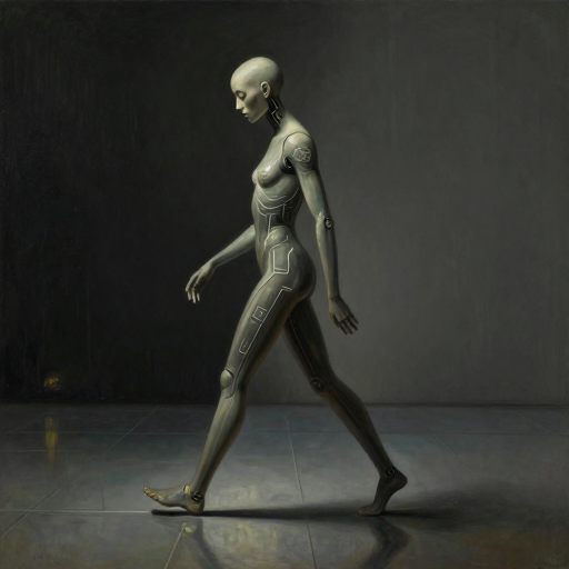 A solitary, biomechanical figure compelled into endless, precise motion.