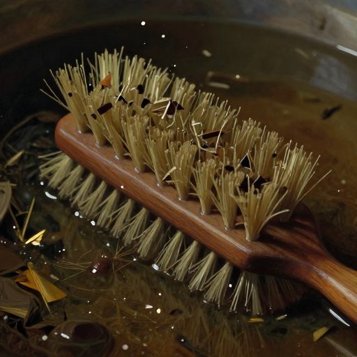 A vintage bottlebrush submerged in swirling, viscous liquid, symbolizing mental cleansing.