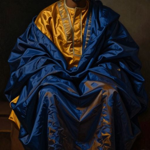 A voluminous, richly textured boubou draped like a protective cocoon in soft, dramatic light.