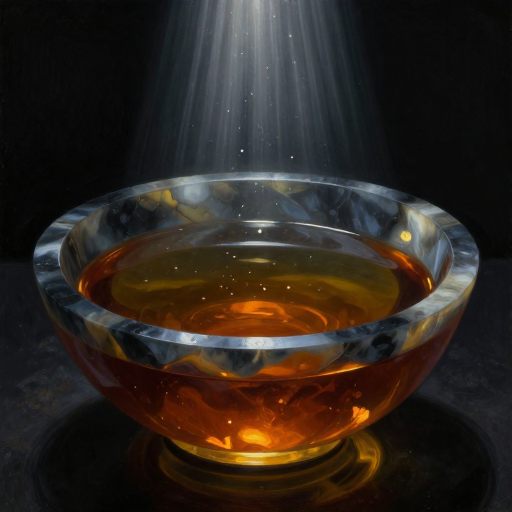 A luminous pool of amber liquid representing the refined essence of experience.