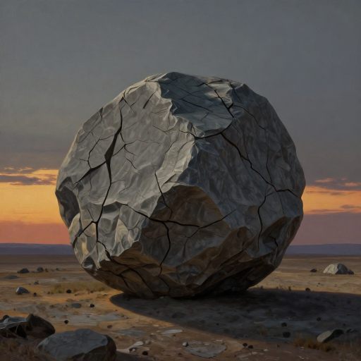 Massive solitary boulder in dramatic isolation.